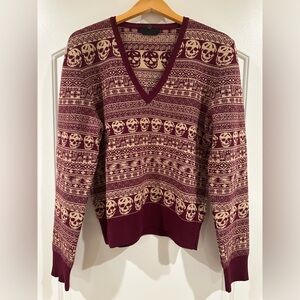 Vintage Alexander McQueen AW06 Skull Knit Vneck Sweater and Silk Ascot